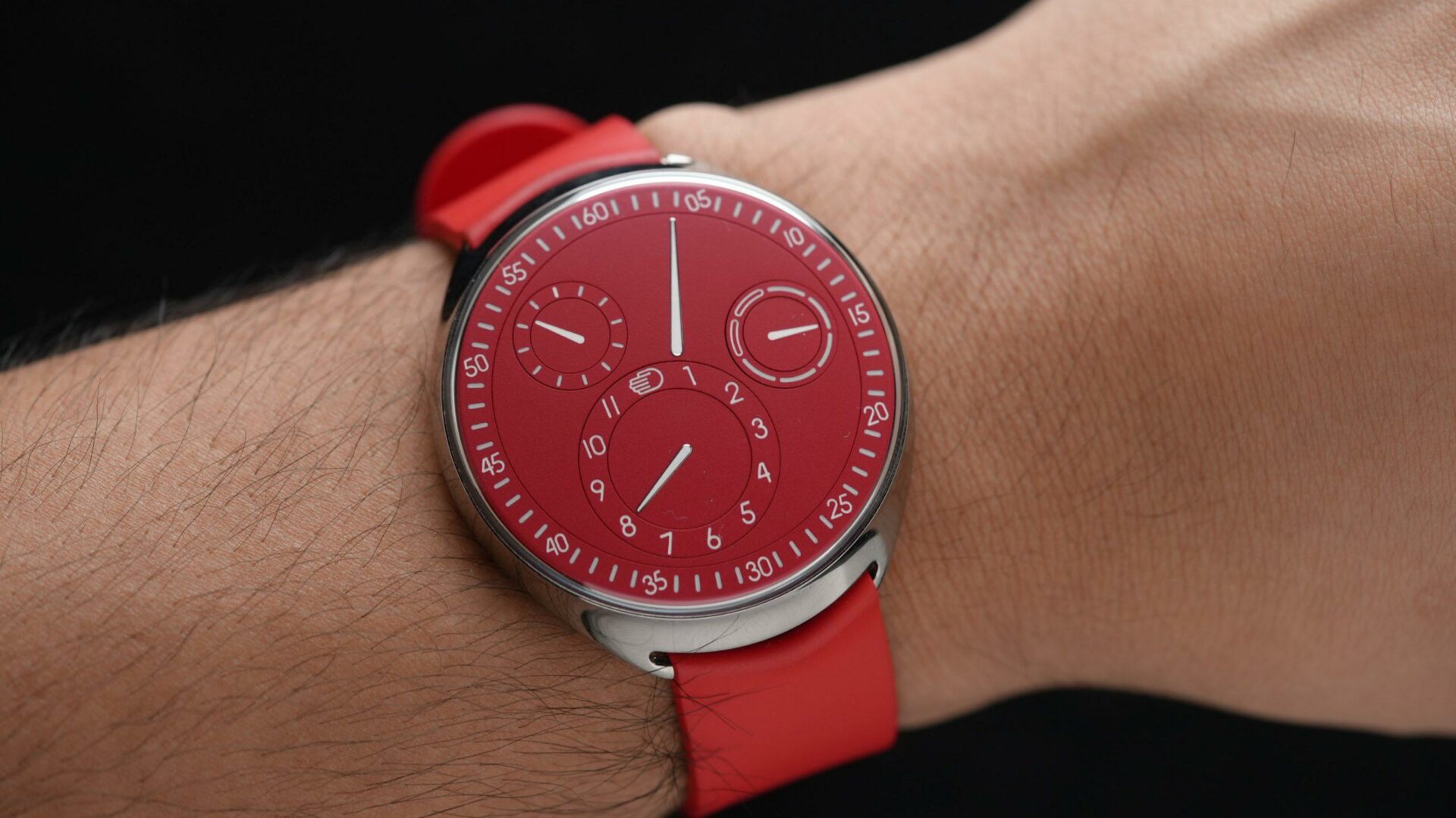 Ressence Type 1 Slim Red being displayed on wrist.