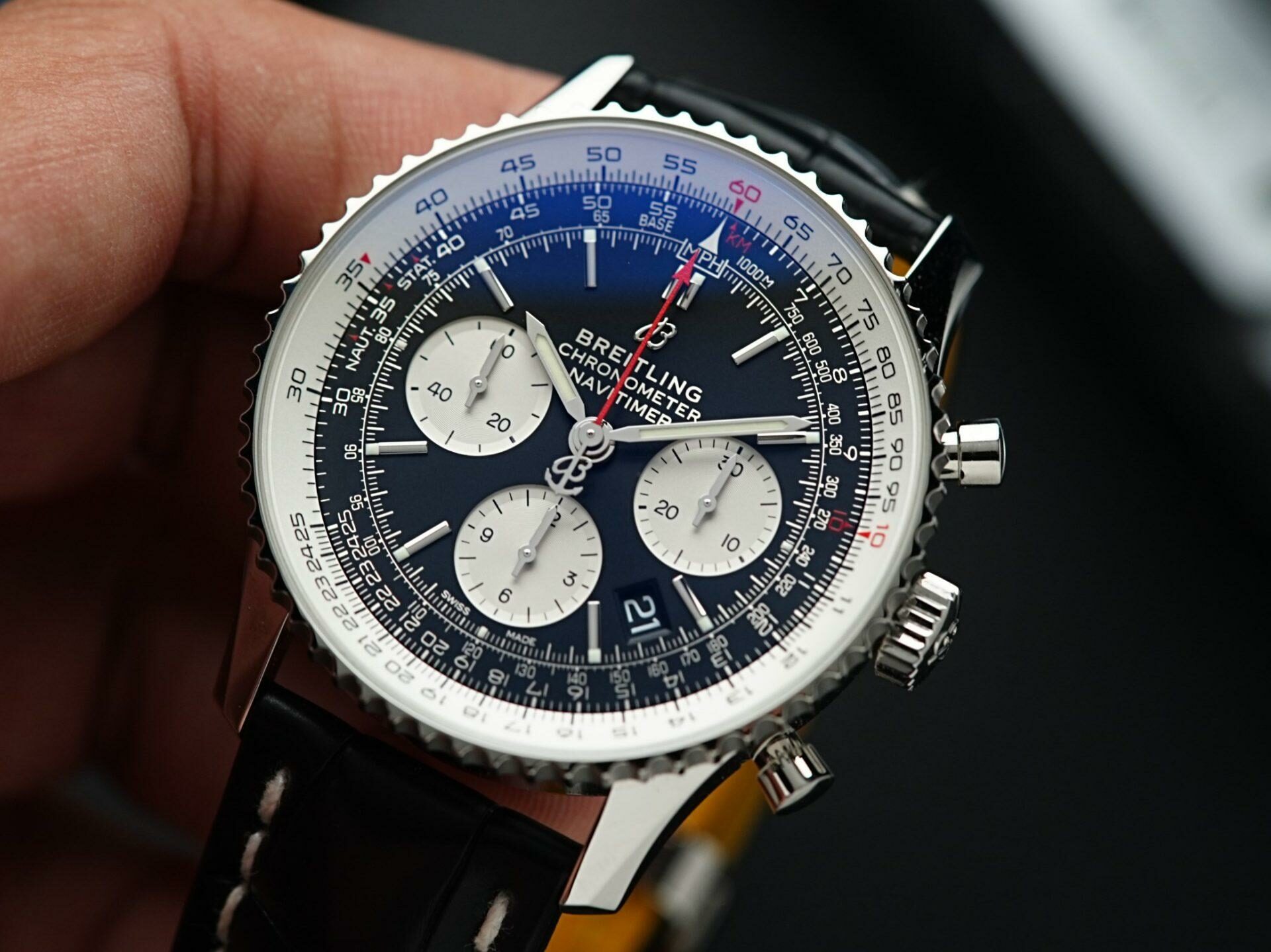 Breitling Navitimer 1 B01 Chronograph 43 2022 being held in hand.