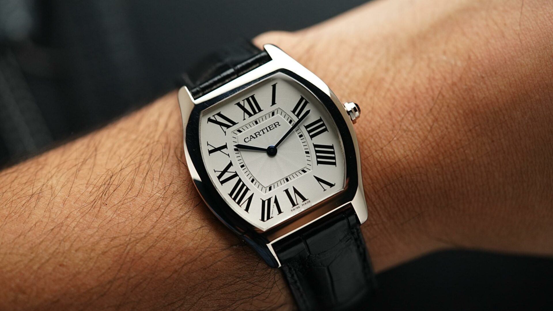 Cartier Tortue on wrist.