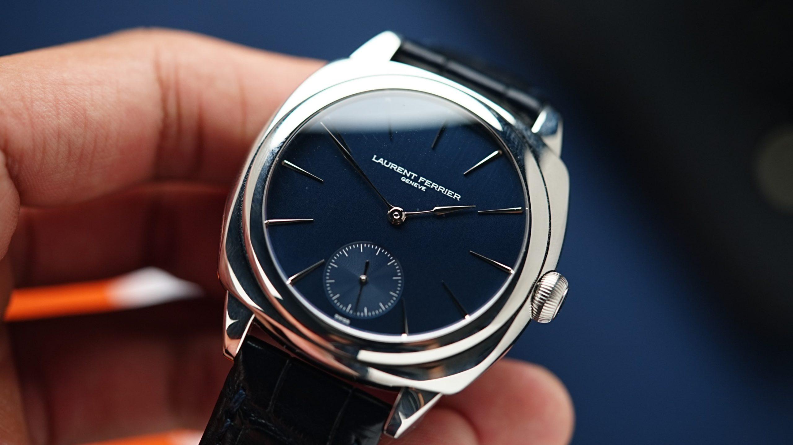 Laurent Ferrier MICRO-ROTOR GALET SQUARE being held in hand.