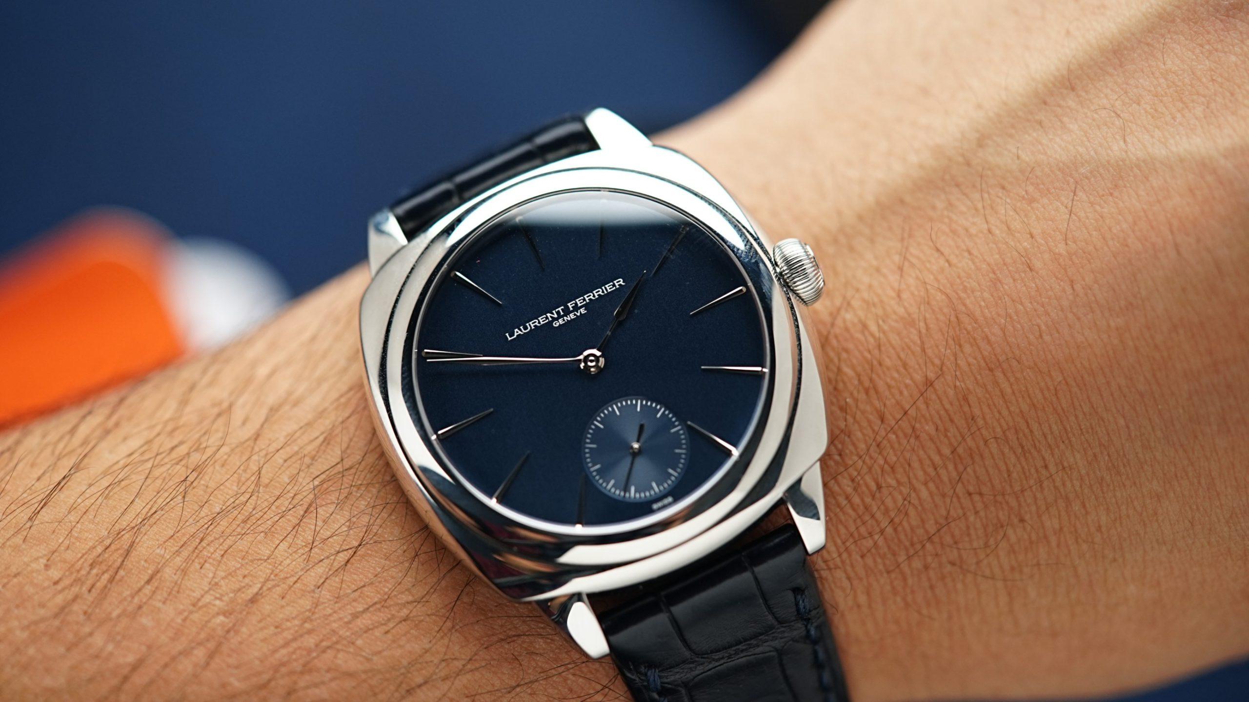 Laurent Ferrier MICRO-ROTOR GALET SQUARE displayed on wrist.