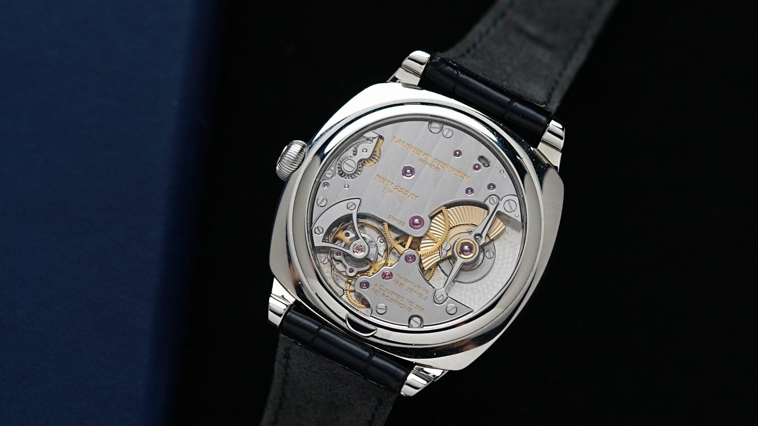 the back side of the Laurent Ferrier MICRO-ROTOR GALET SQUARE.