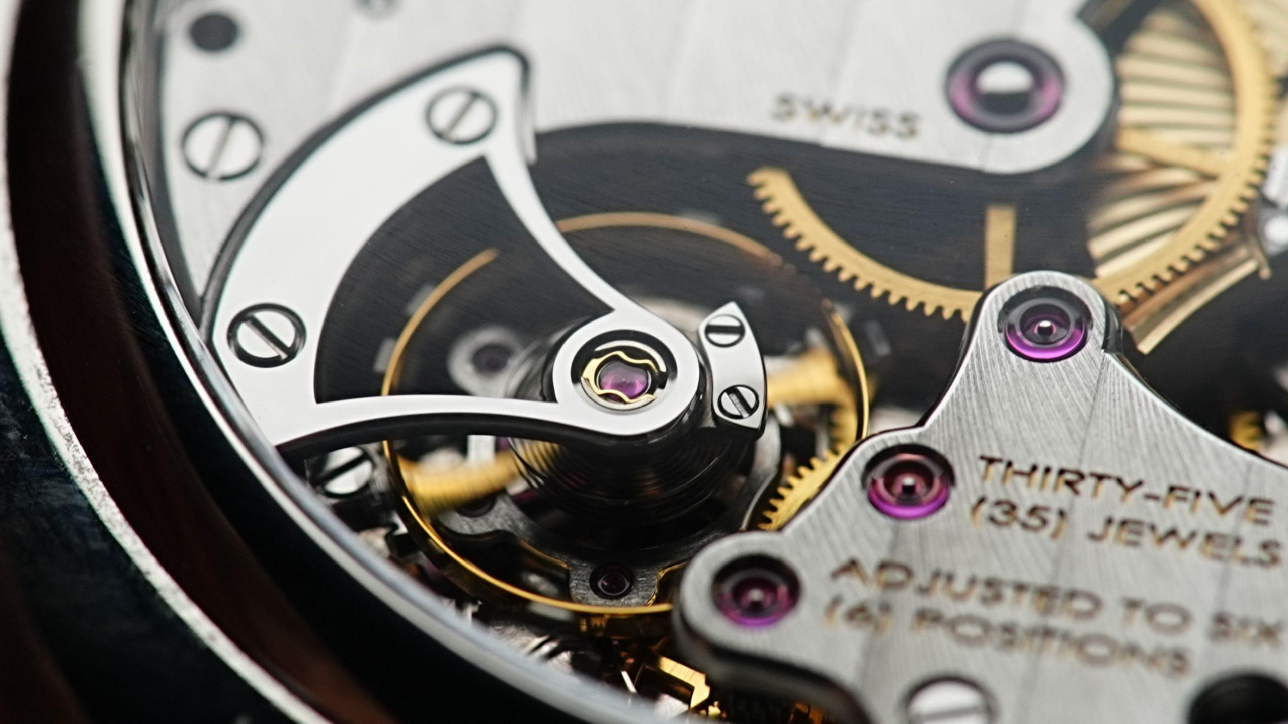the back side of the Laurent Ferrier MICRO-ROTOR GALET SQUARE zoomed in.