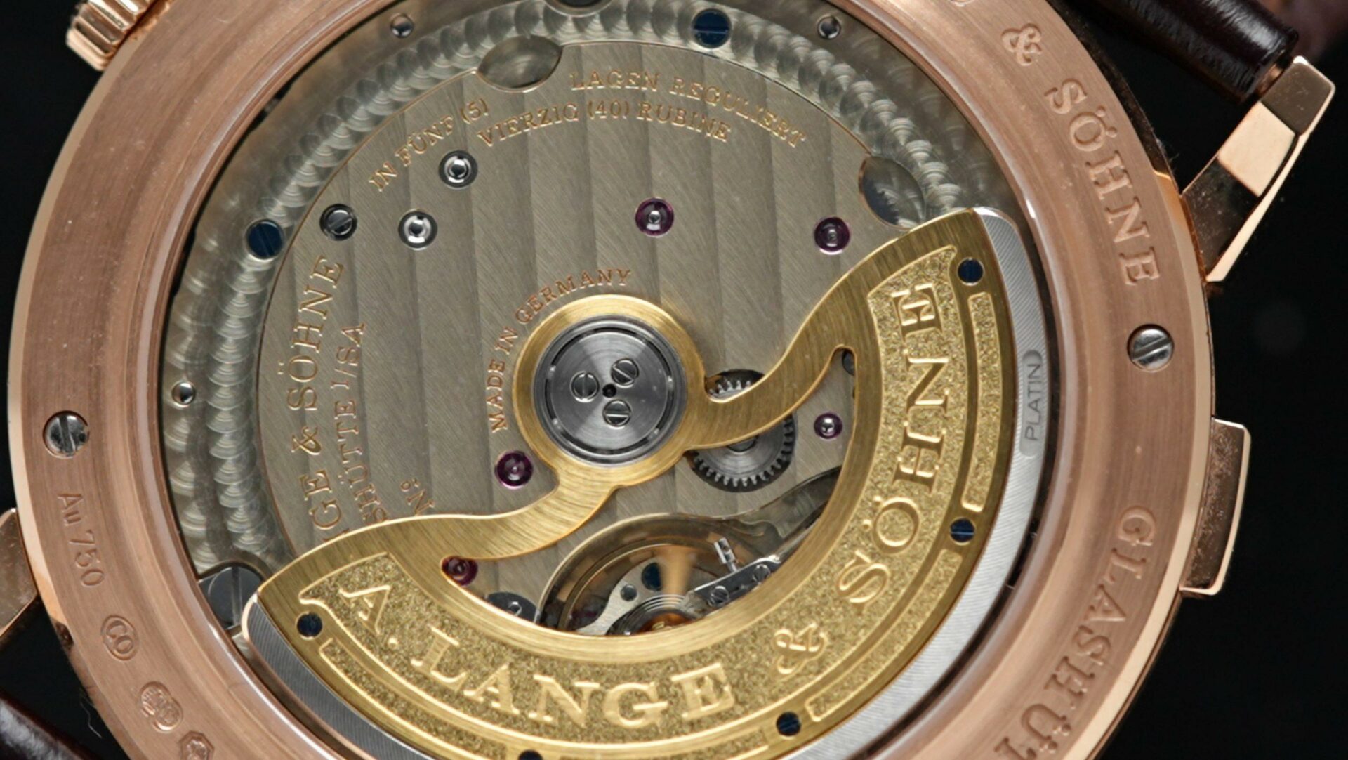 Back side of the A. Lange & Söhne Saxonia Moon Phase Rose Gold.