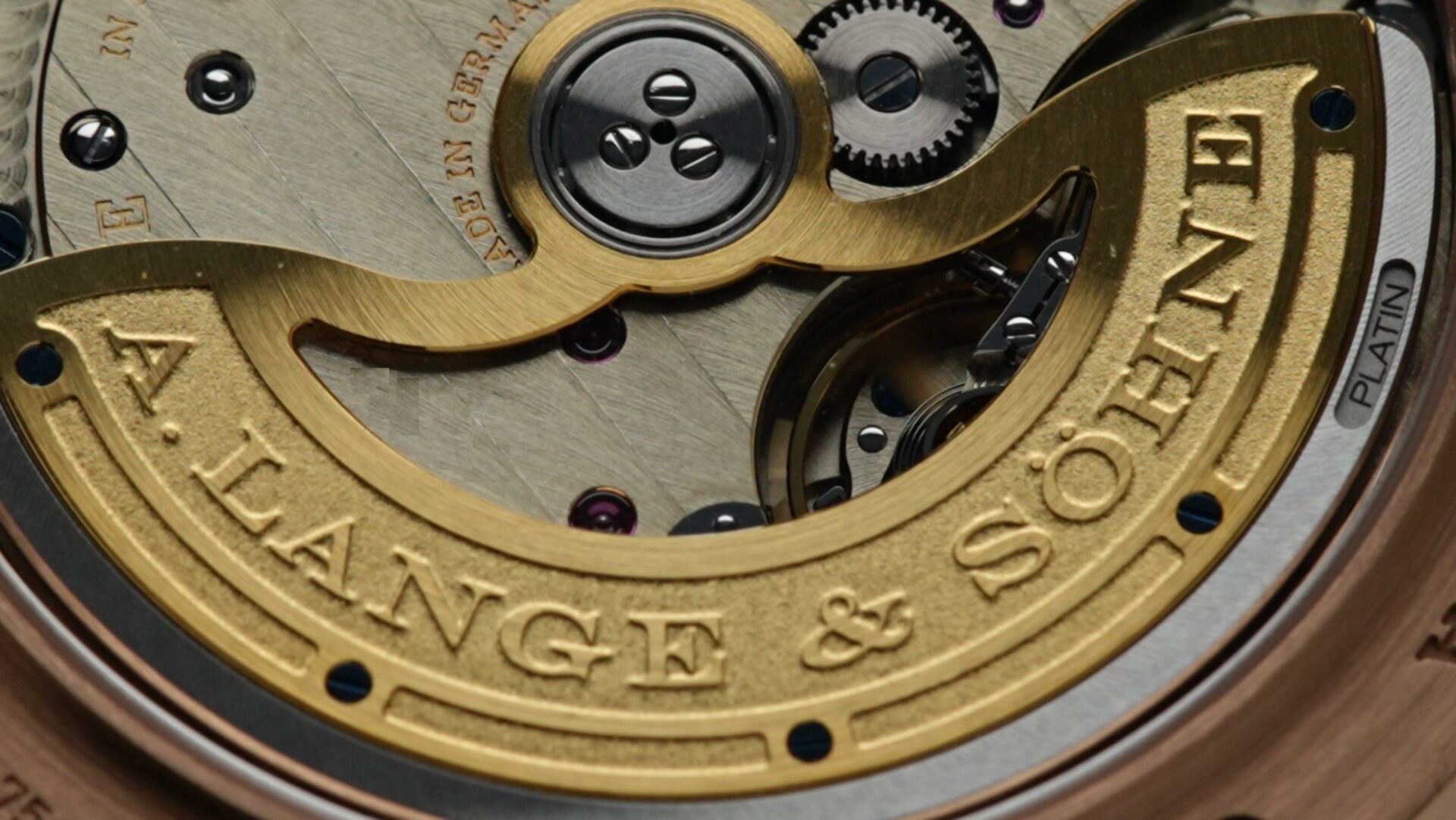 A. Lange & Söhne Saxonia Moon Phase Rose Gold movement up close.