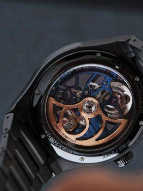 Back side of the Girard Perregaux Skeleton Earth to Sky Laureato Edition.