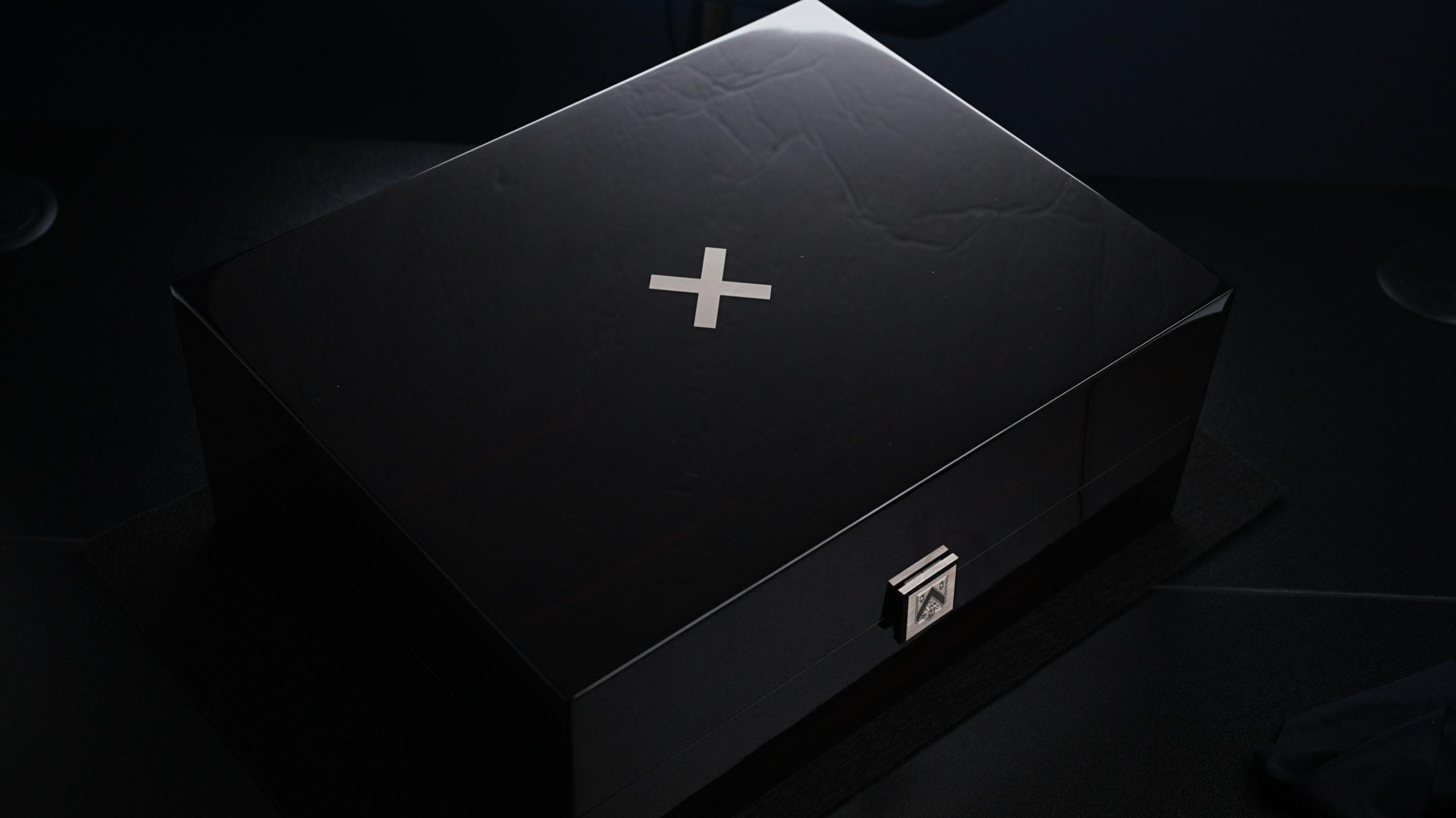 H.Moser & Cie. Confidential Project X Concept Vanta Black mystery box with "X" on the top.