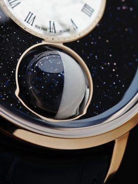 Arnold & Son Luna Magna 28 Pieces Limited Edition 3D Moon watch dial close up.