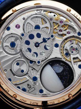 Back side of the Arnold & Son Luna Magna 28 Pieces Limited Edition 3D Moon watch.
