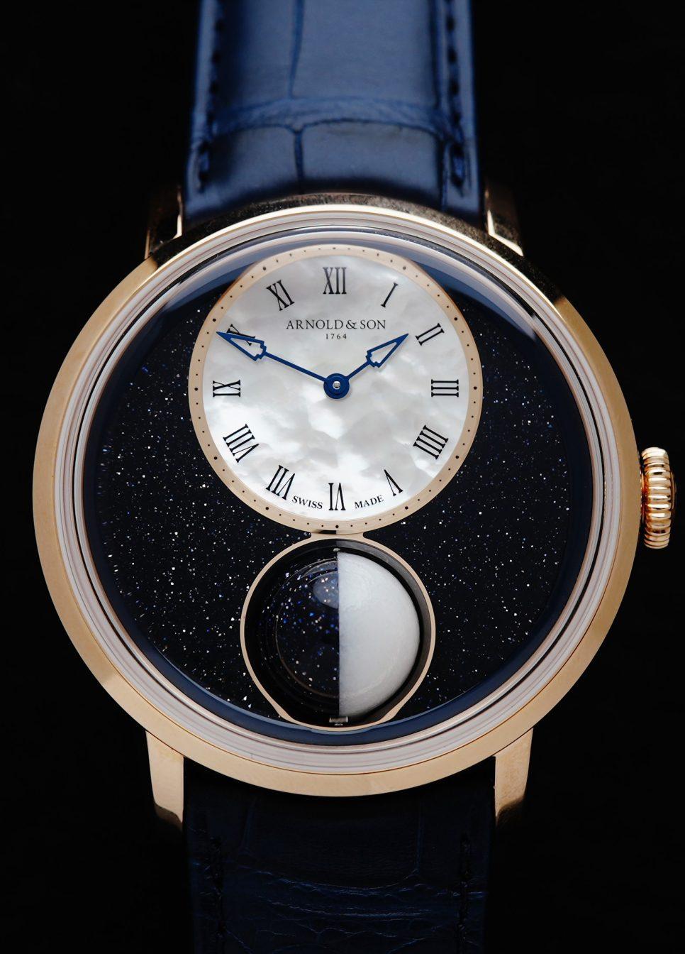 Arnold & Son Luna Magna 28 Pieces Limited Edition 3D Moon watch featured under white lighting.