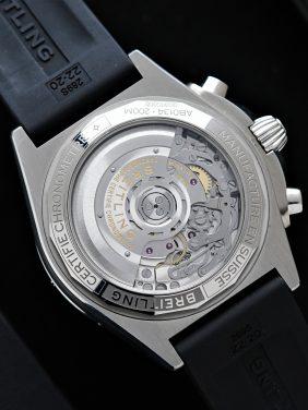 Back side of the Diamond embezzled Breitling B01 42 Chronomat watch.