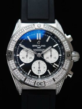 Diamond embezzled Breitling B01 42 Chronomat watch.