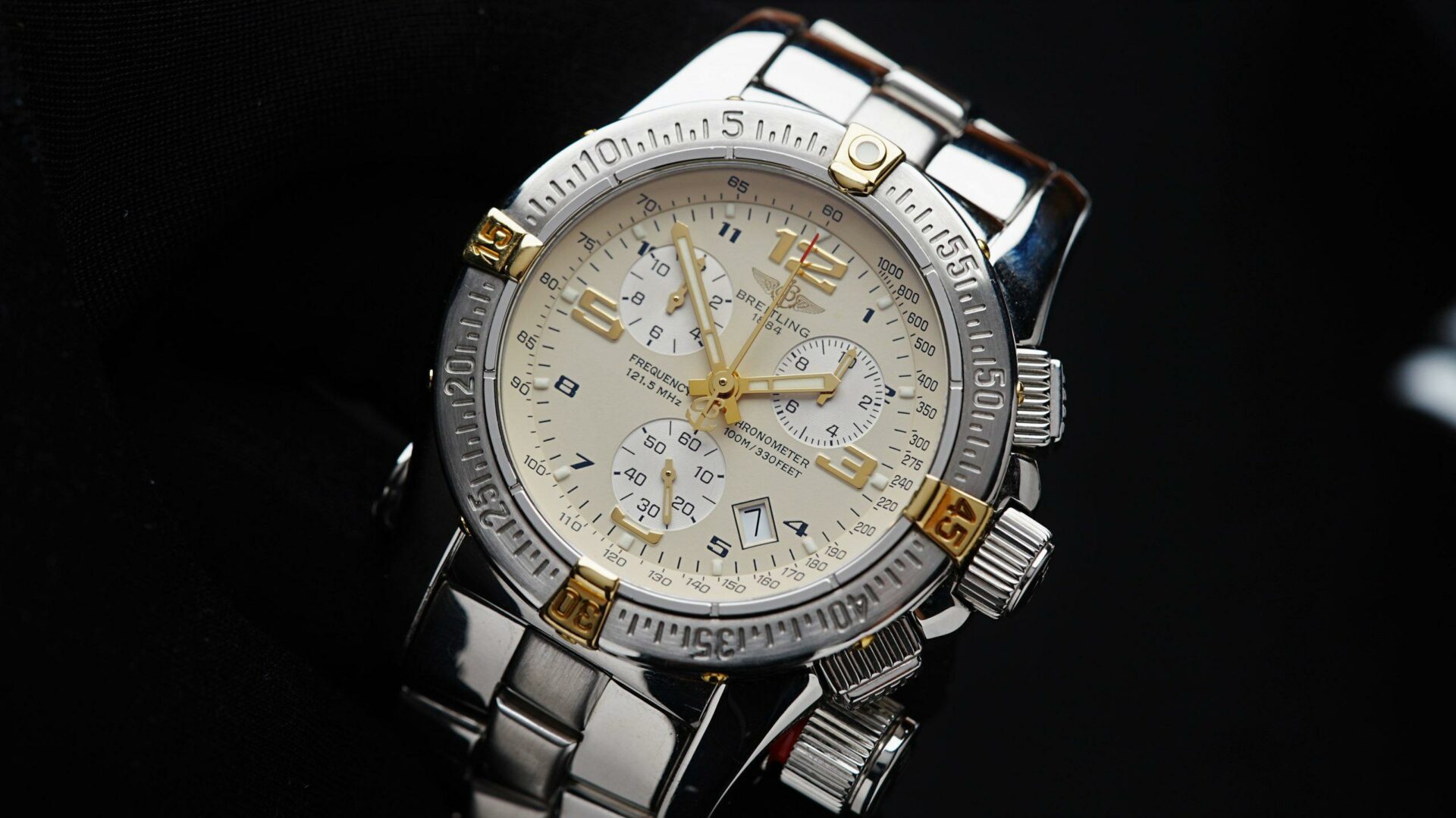 Breitling Emergency Mission watch close up picture.