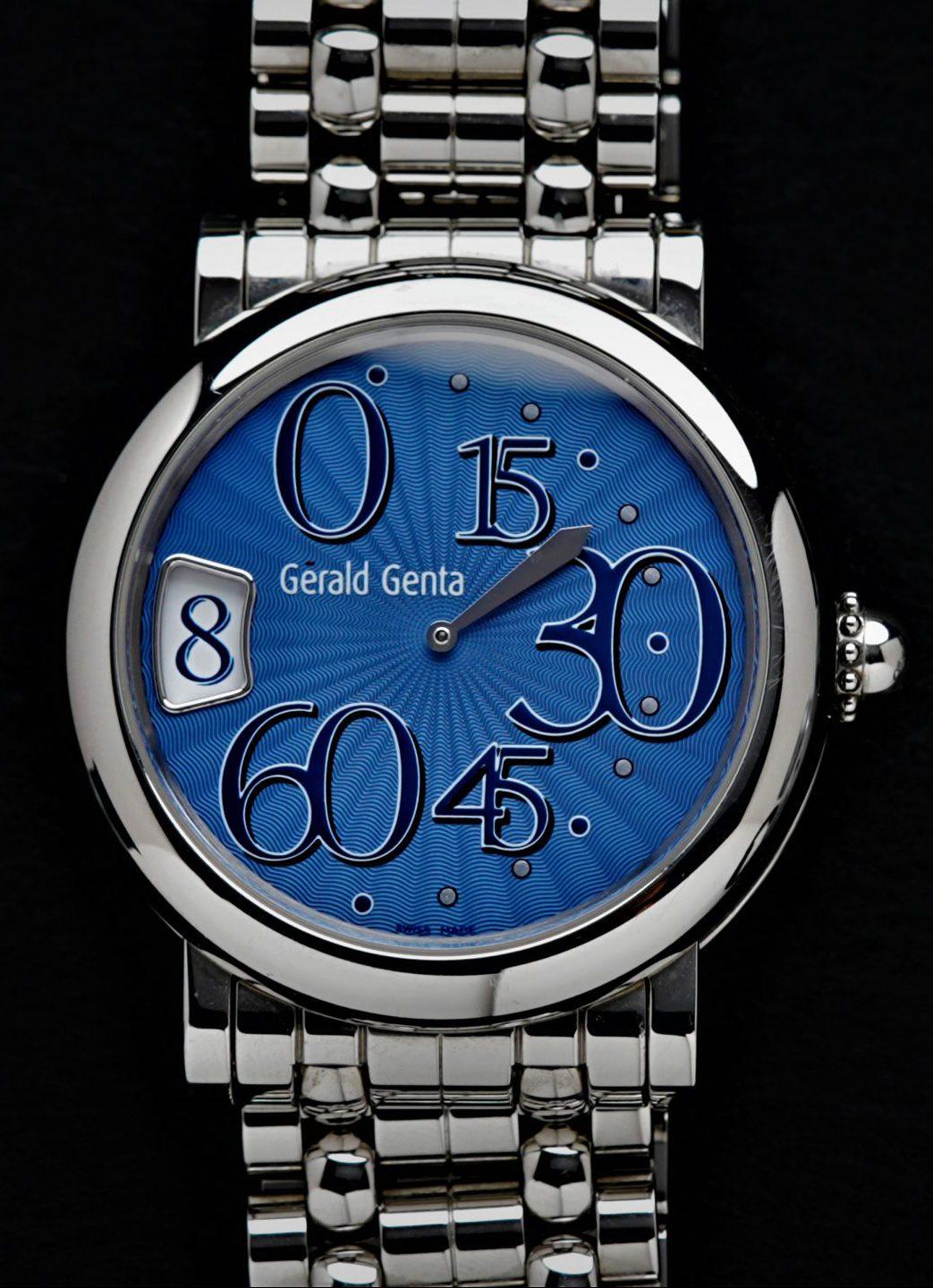 Gérald Genta Retro Classic Extremely Rare Blue Guilloche Dial Jump Hour watch
