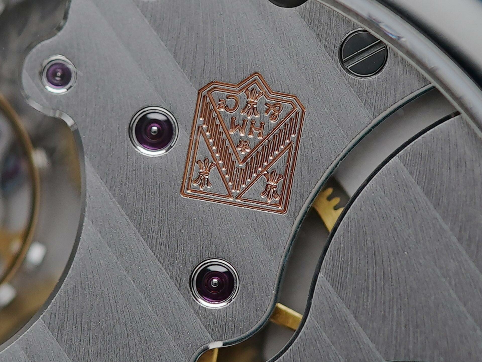 Back side of the H.Moser & Cie. Venturer Small Seconds Xl watch close up.