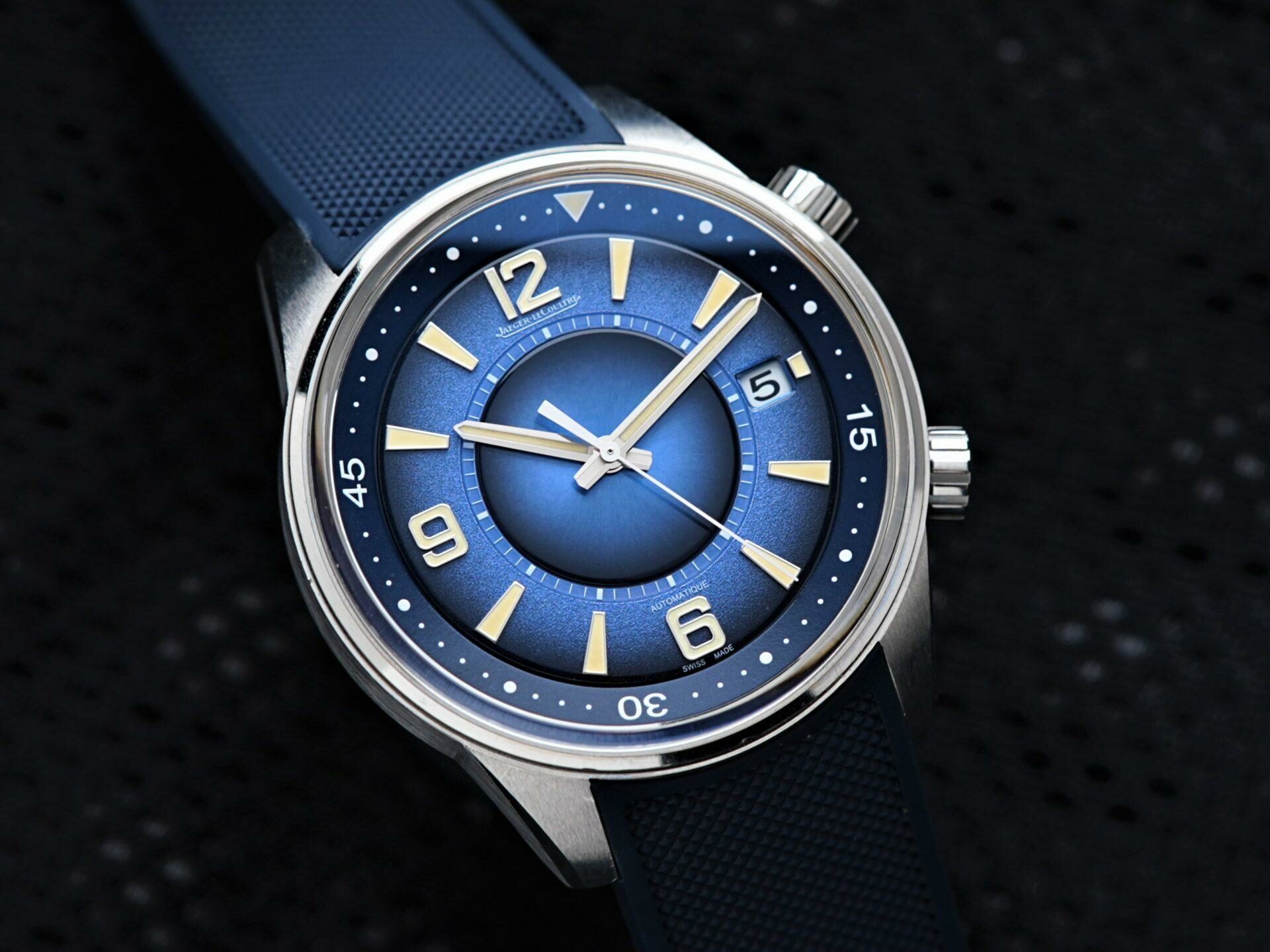Jaeger-LeCoultre Polaris Limited Stunning Blue Dial watch featured under white light.