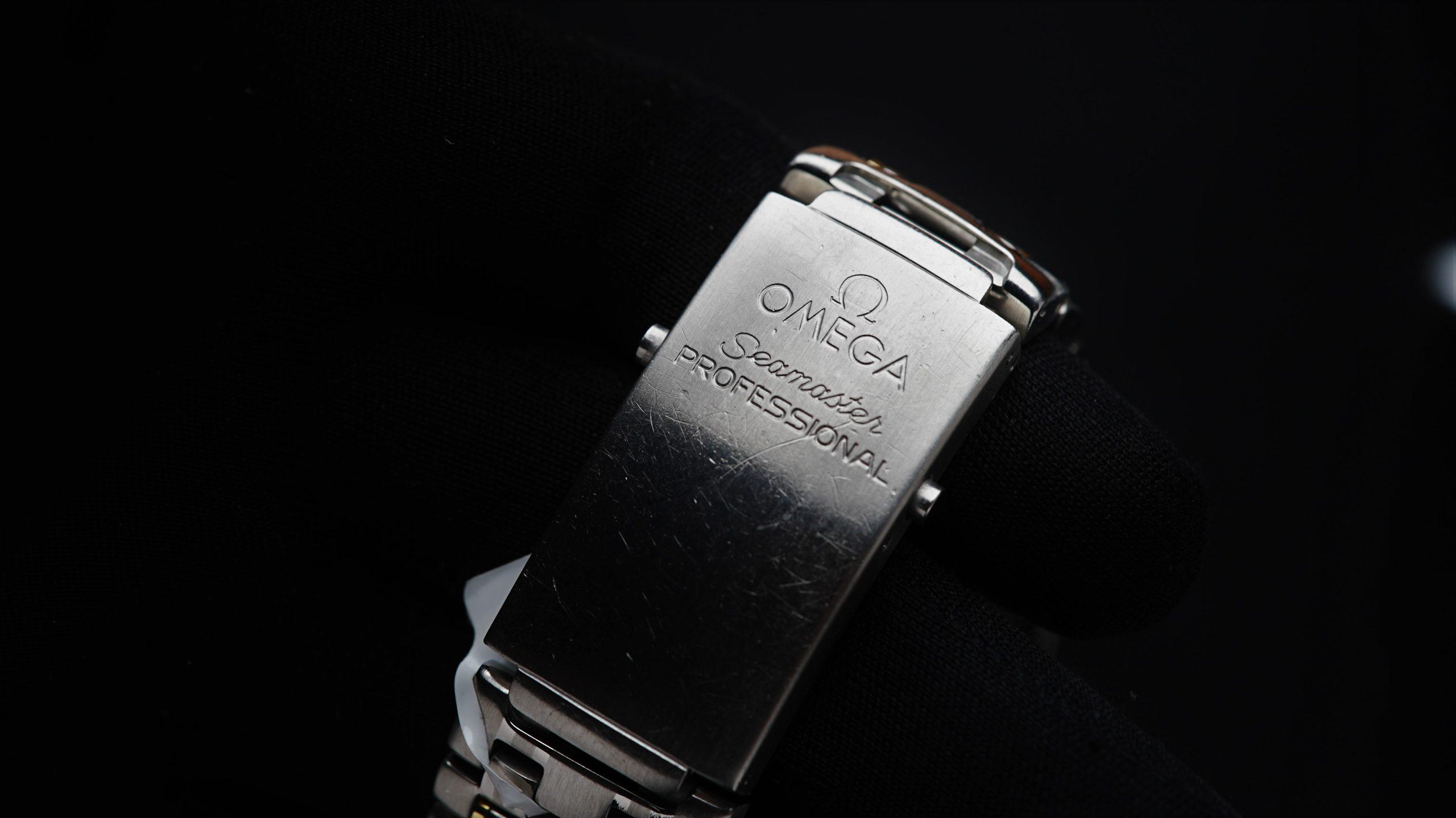Omega Seamaster Sword Hands Gold & Steel Blue Dial Rare bracelet clasp.