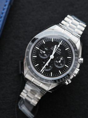 2022 Speedmaster Professional Moonwatch featured under white light on an angle.