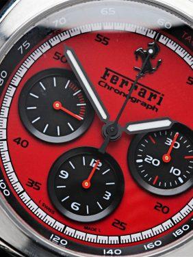 Panerai Ferrari chronograph watch dial up close.