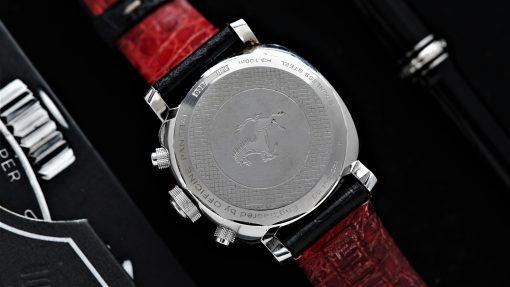 Back side of the Panerai Ferrari chronograph watch.