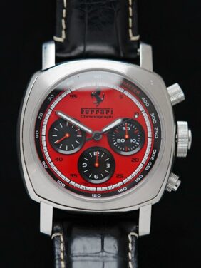 Panerai Ferrari chronograph watch featured under white lighting.