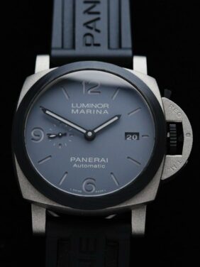 Panerai Luminor Marina Pam01662 44mm watch featured under white light.