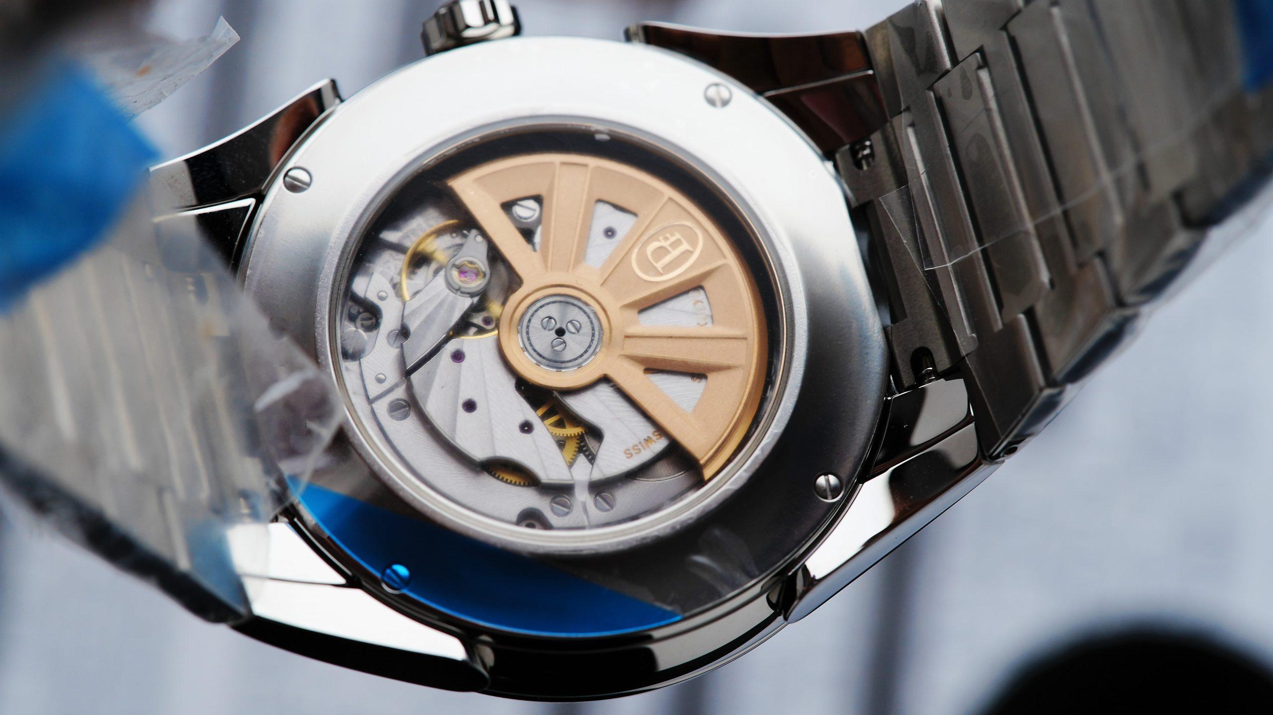 Back side of the Parmigiani Fleurier Tonda Tondagraph GT 42mm Panda watch case.