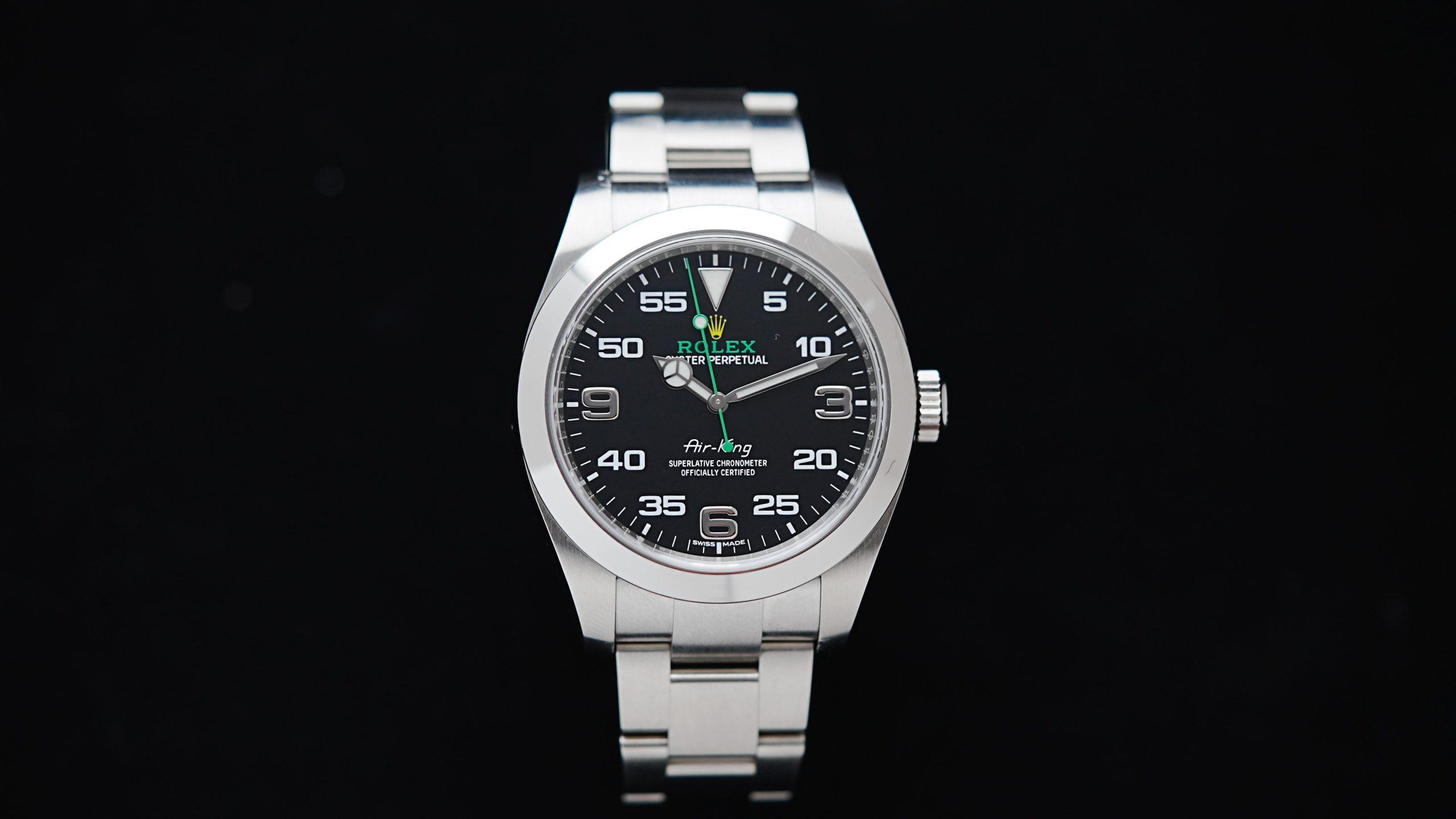 Rolex Air King Gen 1 watch featured under white lighting.