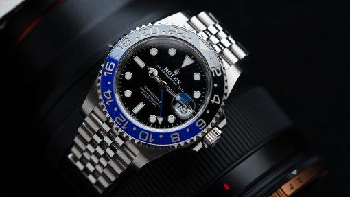 Rolex GMT-Master II BLNR Jubliee angle shot.