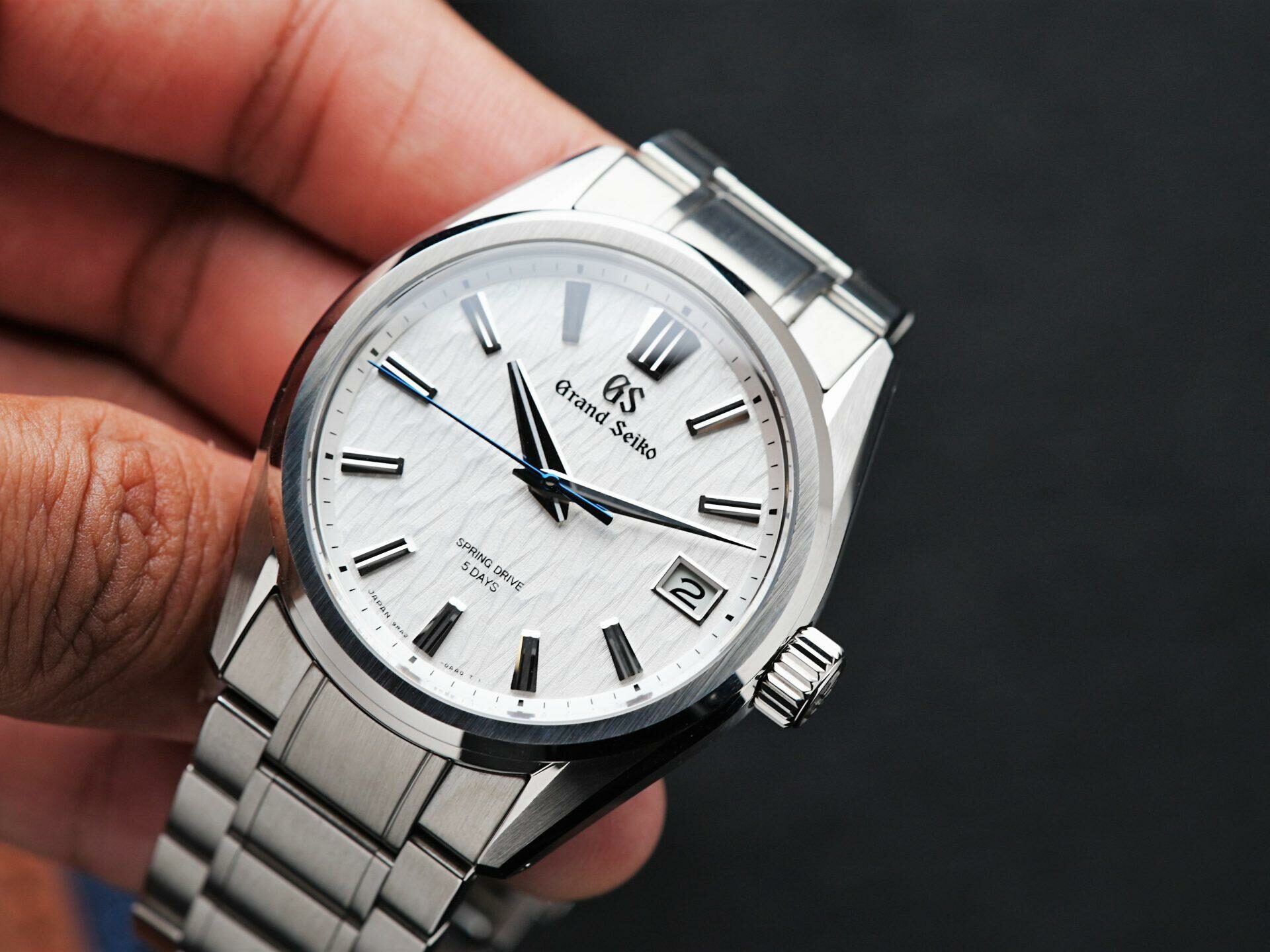 Grand Seiko Heritage Collection White Birch being held in hand.