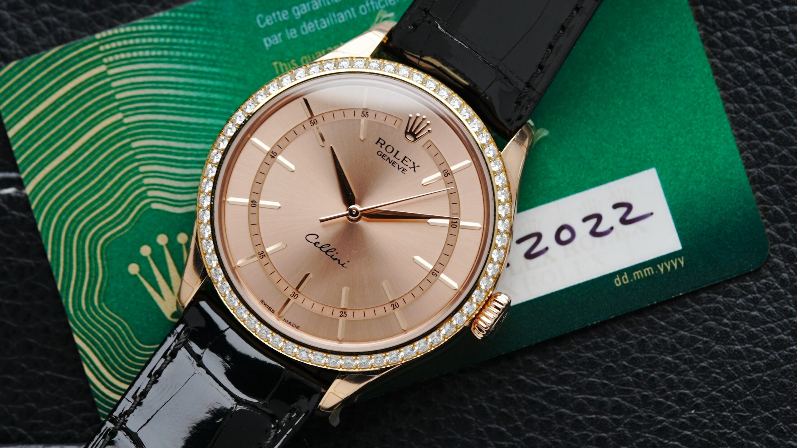 Rolex Cellini Time Salmon Rose Gold watch with card dated 2022.