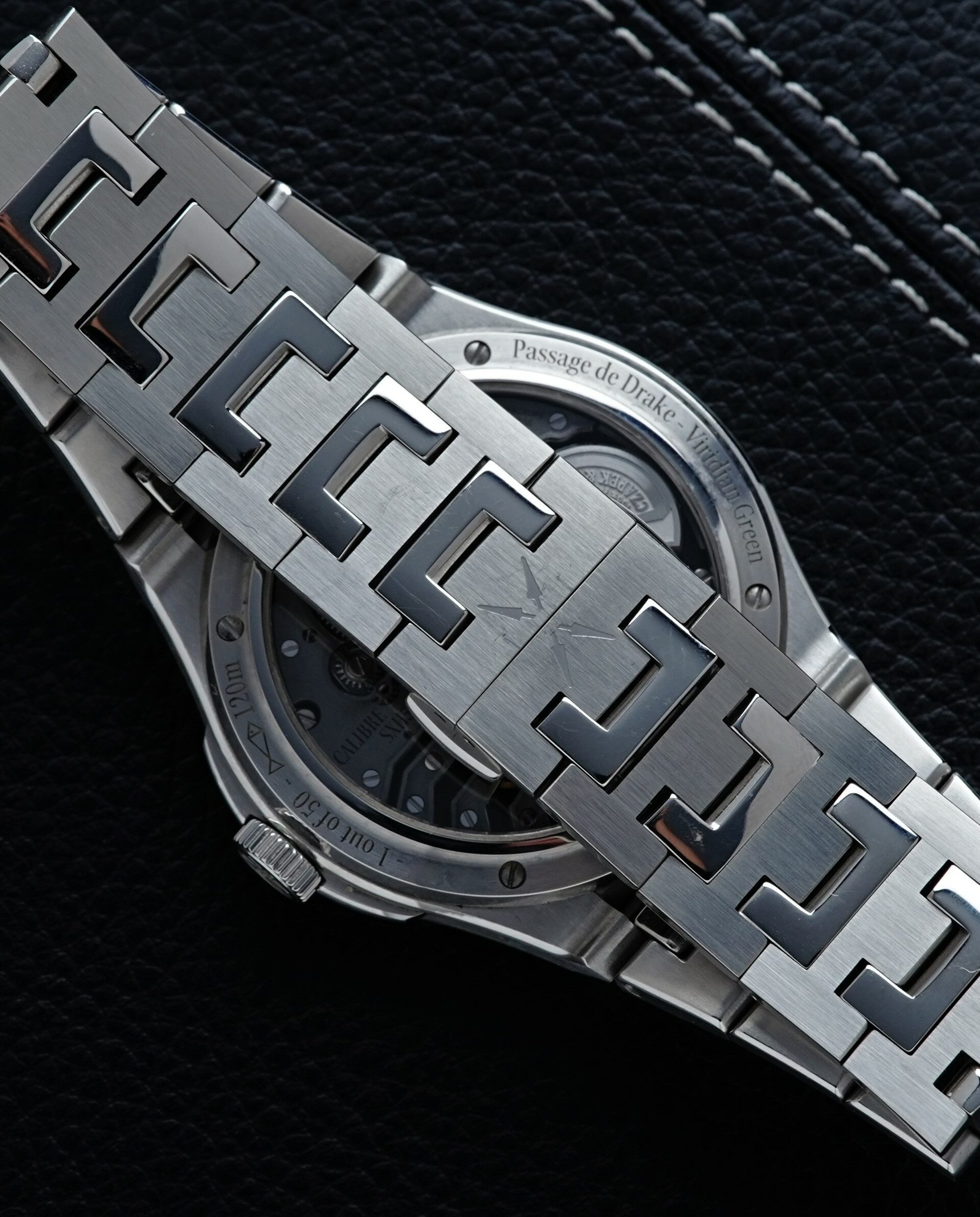 Backside and bracelet for the Czapek Fratello x Czapek Antarctique Passage de Drake Limited watch.