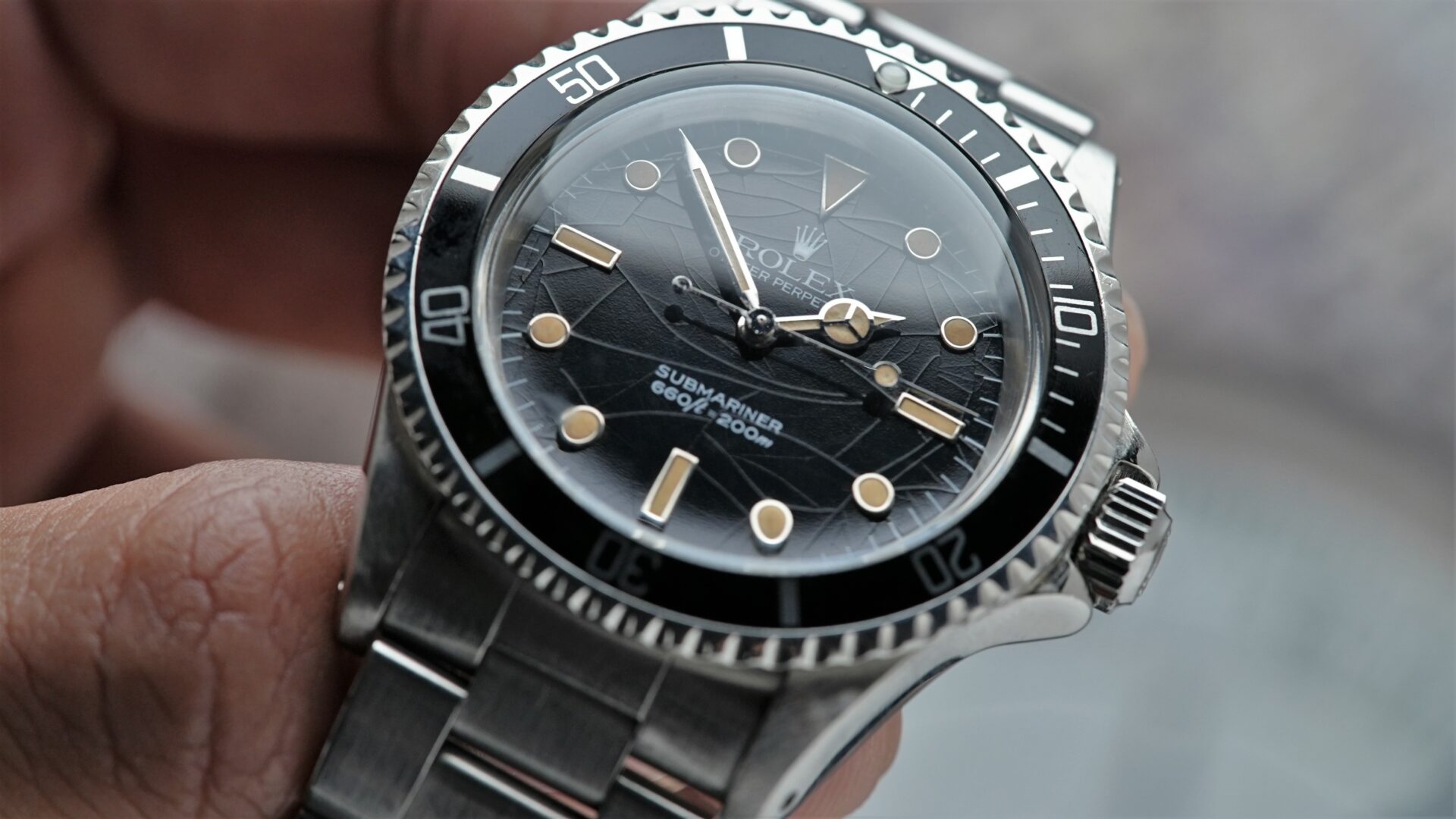 Rolex Submariner 5513 1979 Mark 3. Spider dial featured under perfect light to catch the "web".