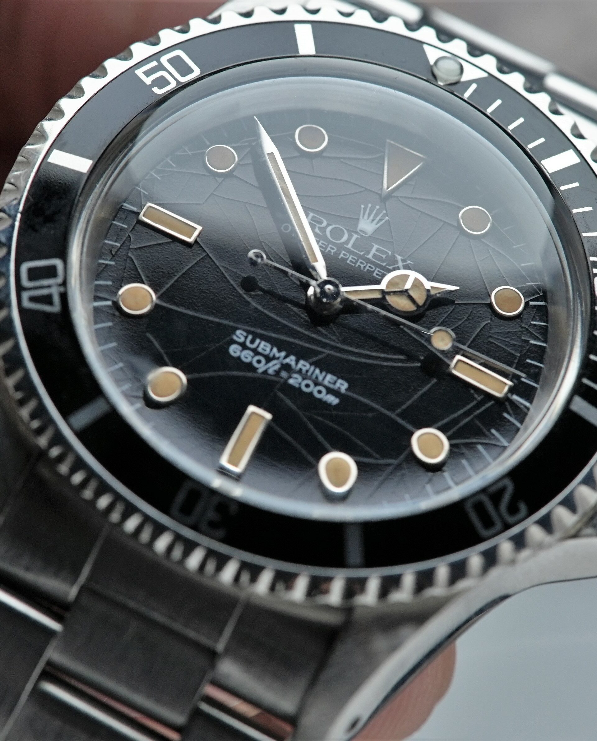 Rolex Submariner 5513 1979 Mark 3. Spider dial featured under perfect light to catch the 