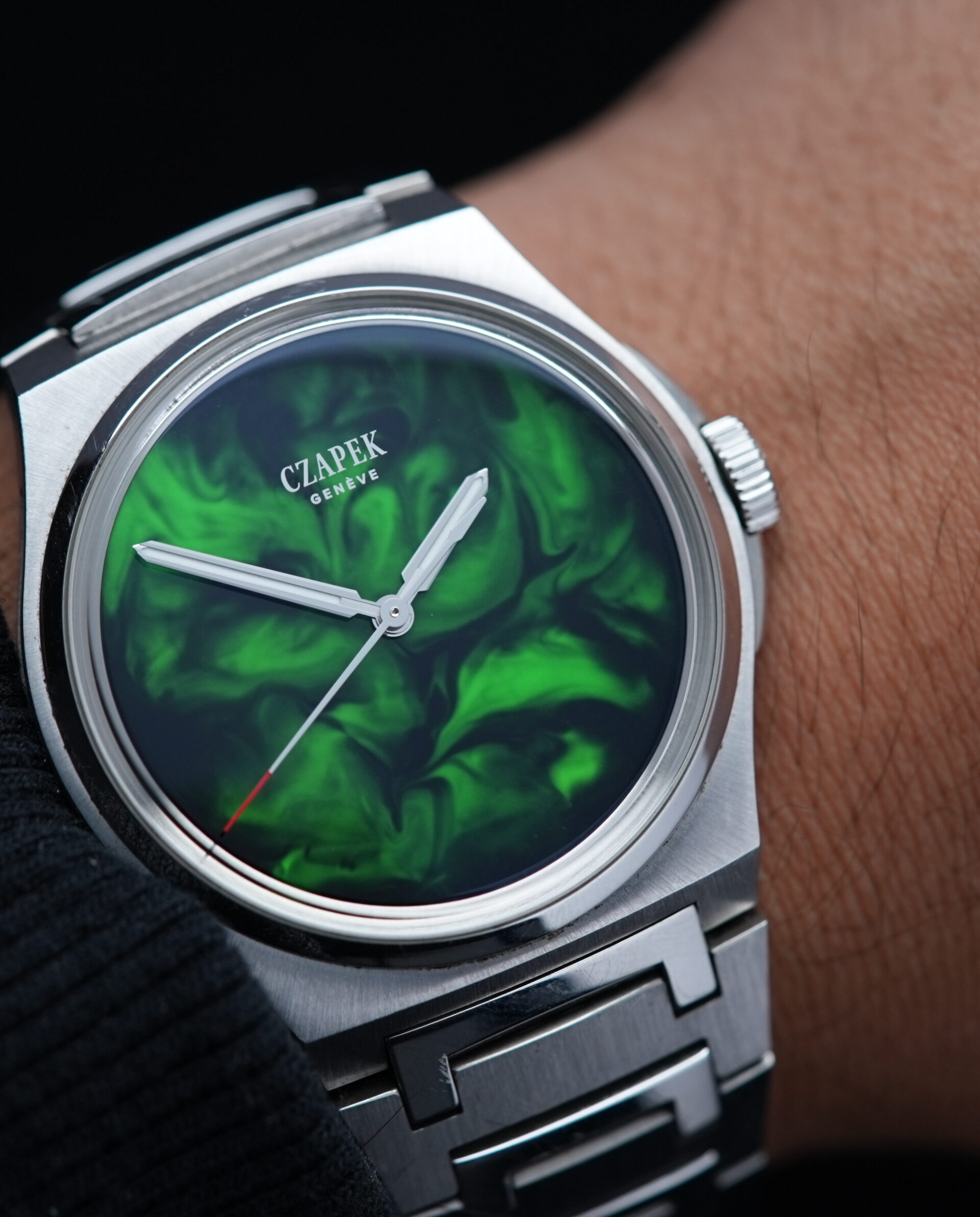 Czapek ANTARCTIQUE SPECIAL EDITION Emerald Iceberg Limited Edition watch featured ono the wrist.