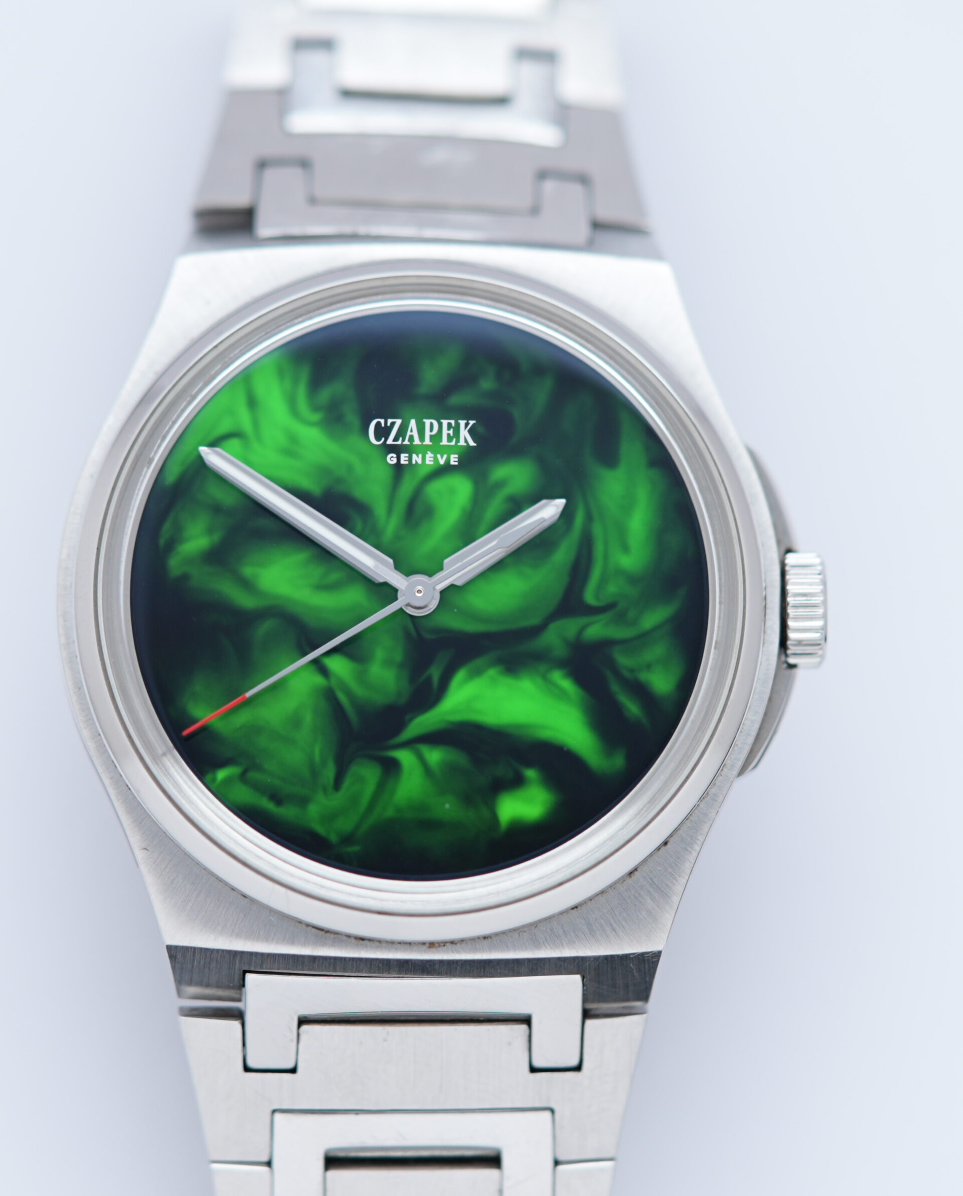 Czapek ANTARCTIQUE SPECIAL EDITION Emerald Iceberg Limited Edition watch featured under white lighting.