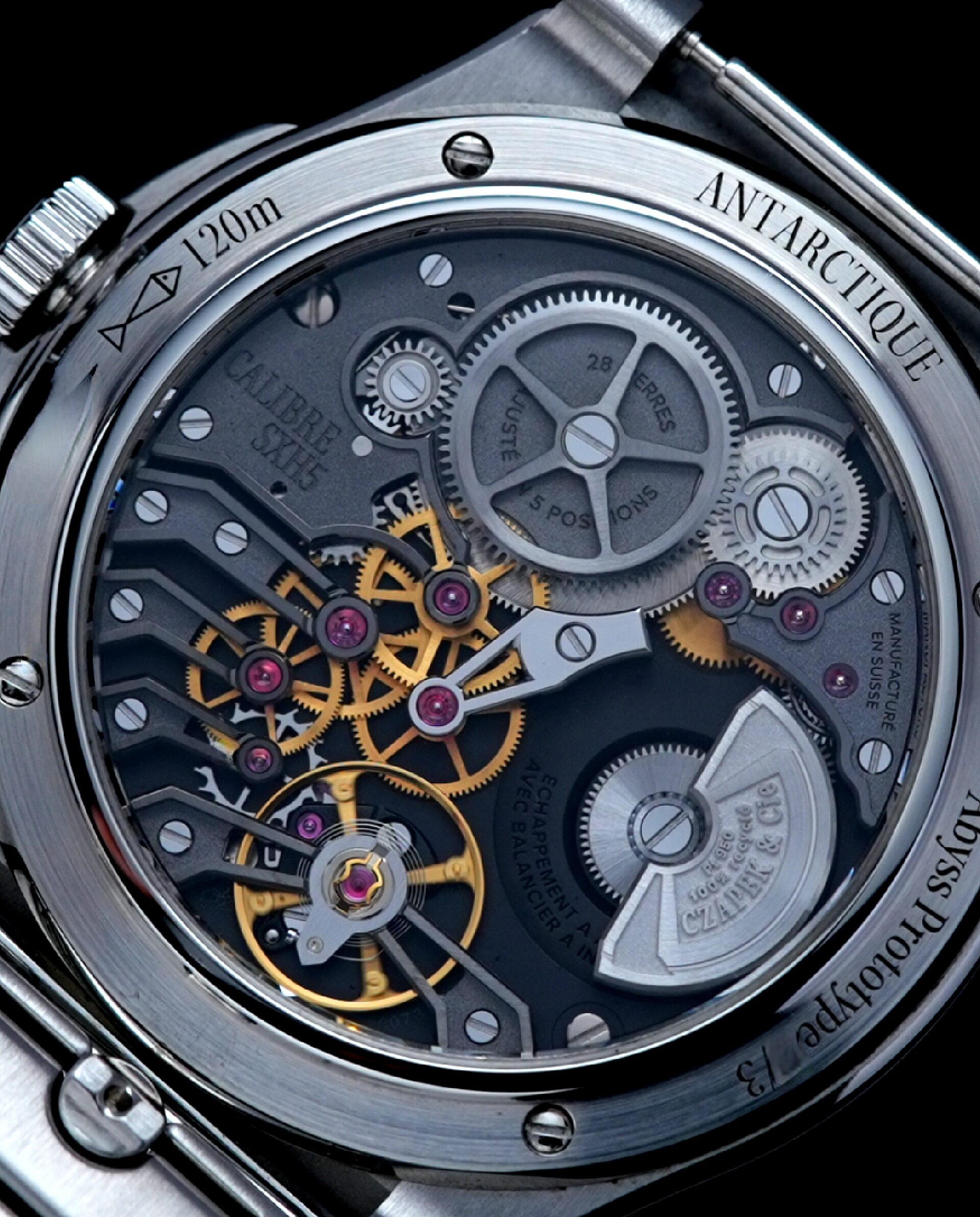 Open caseback of the Antarctique Abyss PROTOTYPE watch.