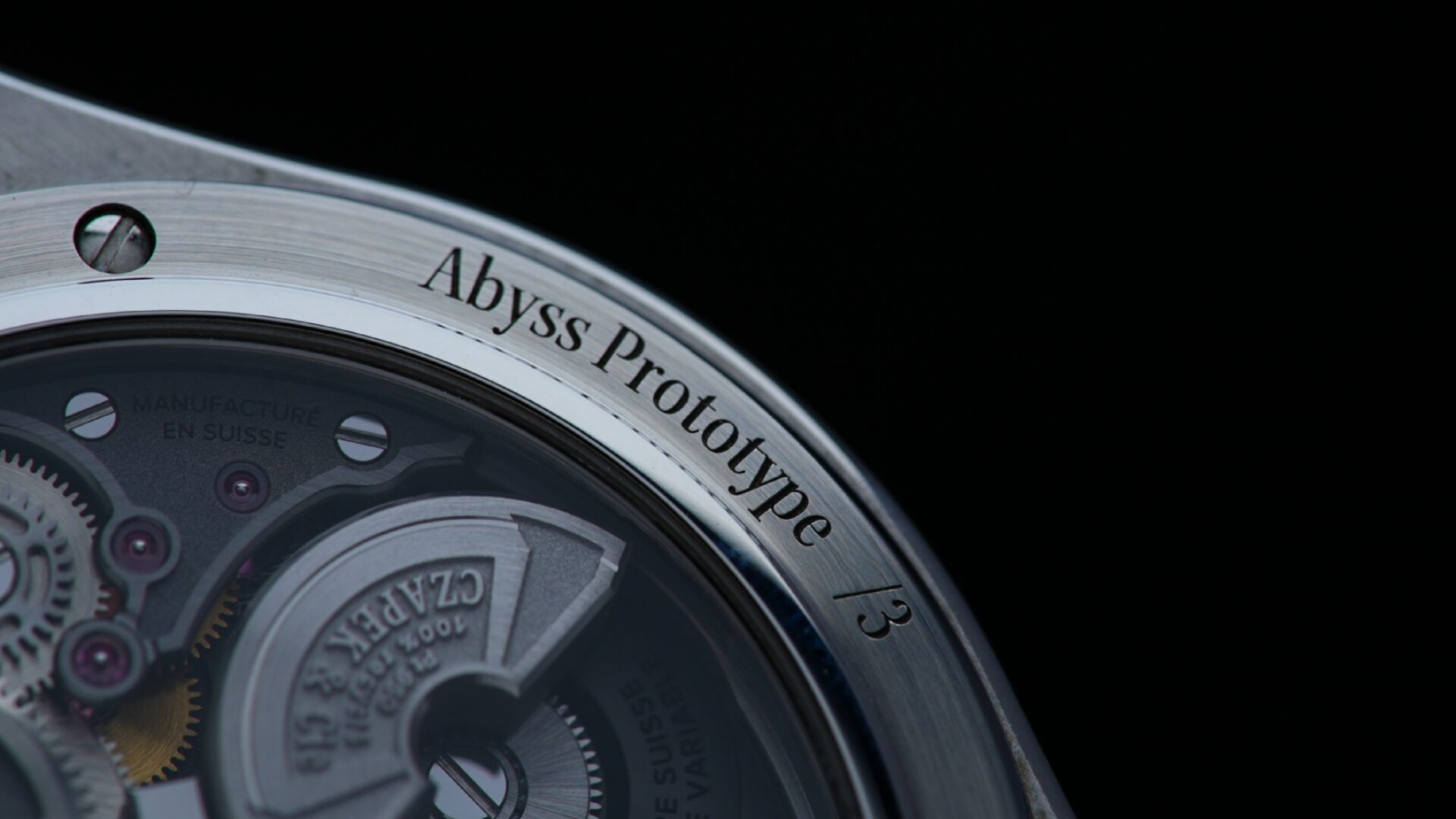 Back side of case of the Antarctique Abyss PROTOTYPE watch.