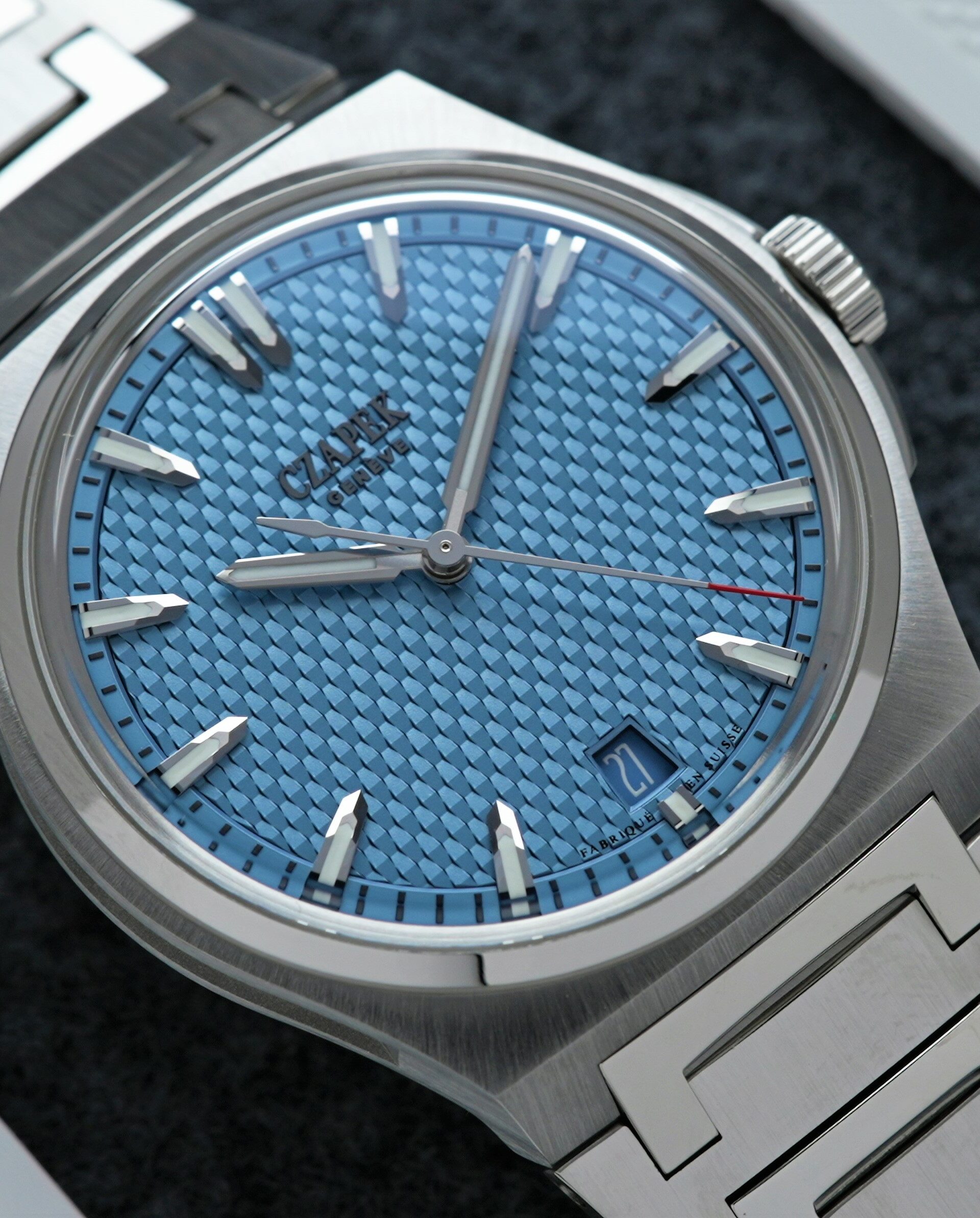 Czapek Passage de Drake Rare Glacier Blue Limited Production watch featured with extra white rubber strap.