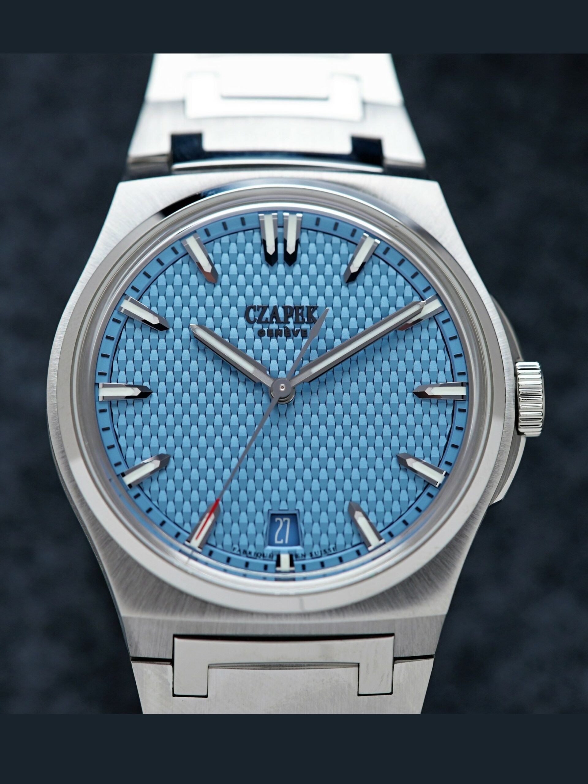 Czapek Passage de Drake Rare Glacier Blue Limited Production watch featured under white lighting.