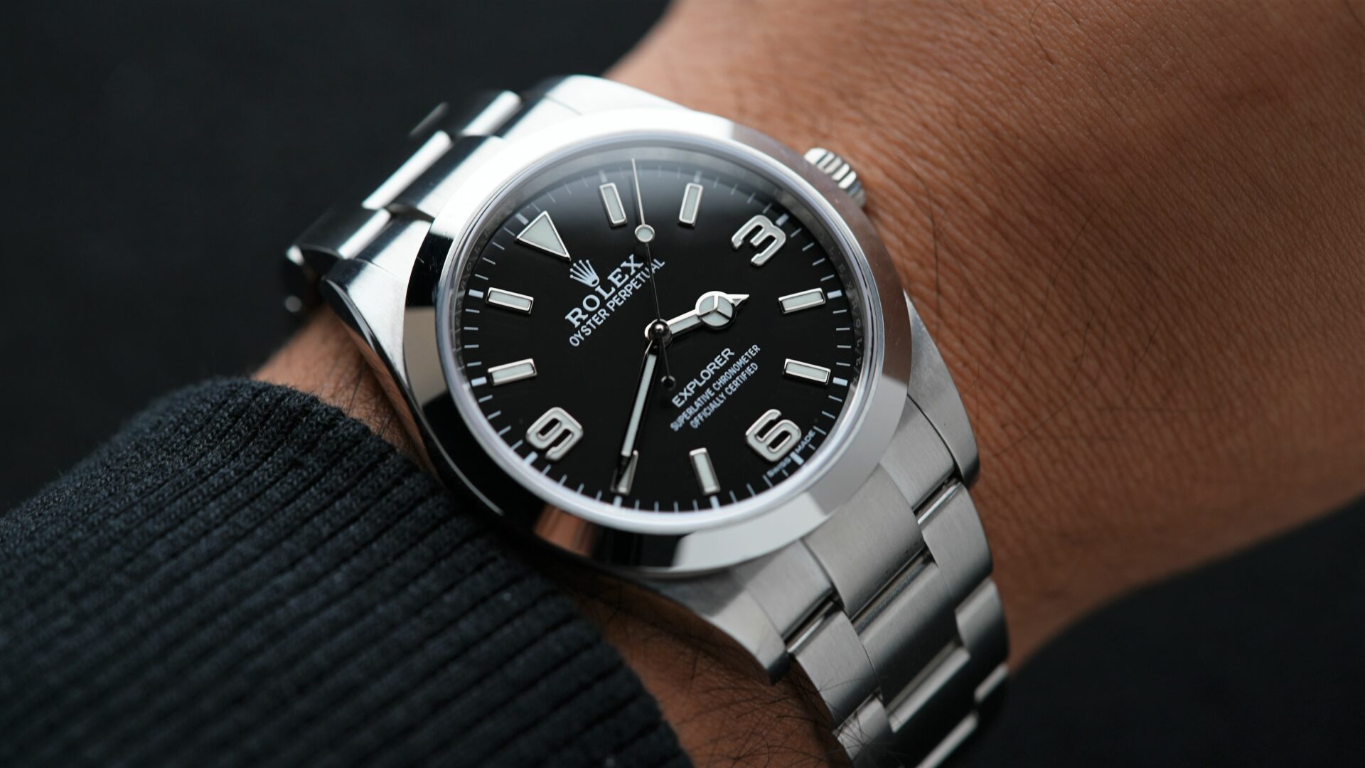 Rolex Explorer 214270 39mm watch being displayed on the wrist.