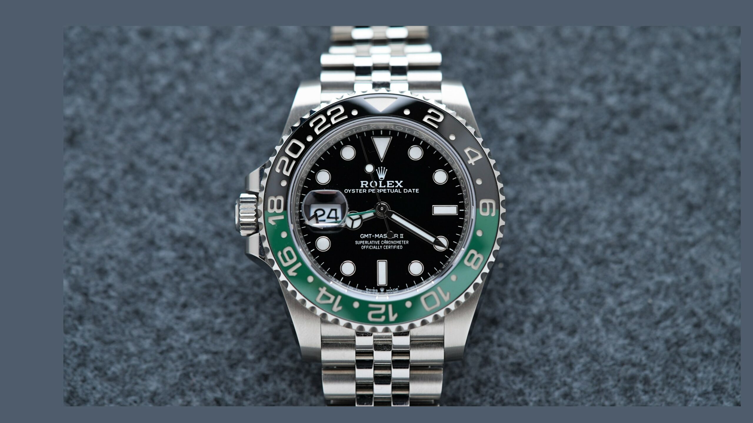 Rolex GMT-Master II 126720VTNR wristwatch featured under white lighting.