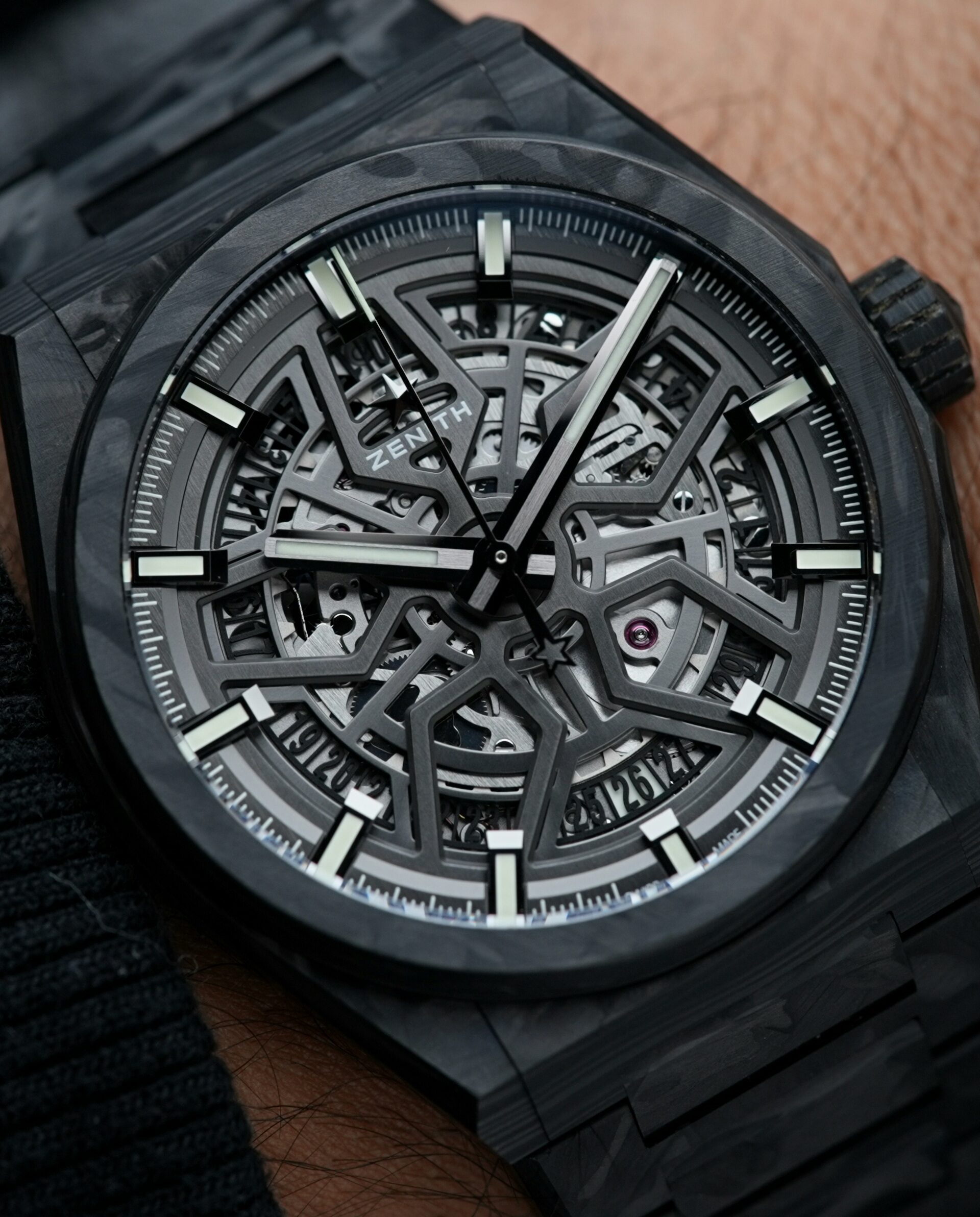 Zenith Defy Classic Carbon Fiber watch featured on the wrist.